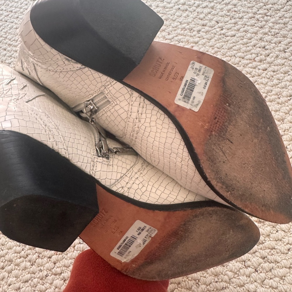 Shultz White Croc-Embossed Western Ankle Boots - Women 0158 - Picture 3 of 3